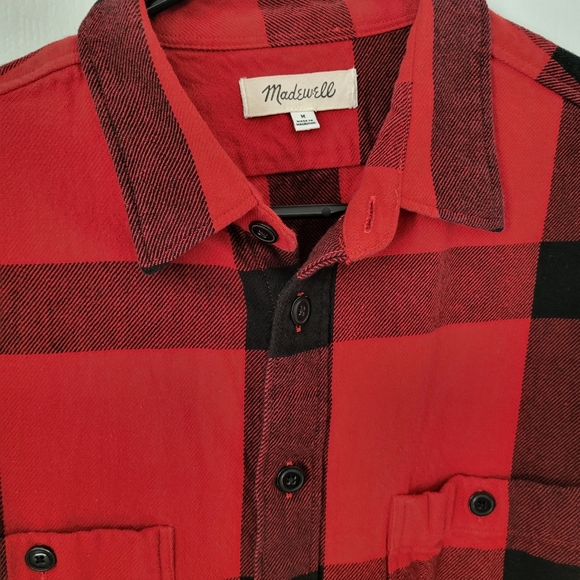Madewell Heavyweight Twill Mens Plaid  Button Down Shirt black red size M - Picture 4 of 7